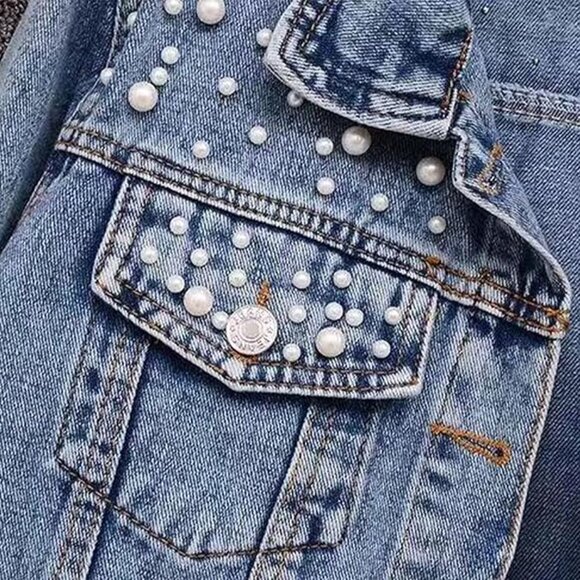 Pearl Embellished Denim Jacket - Picture 4 of 4